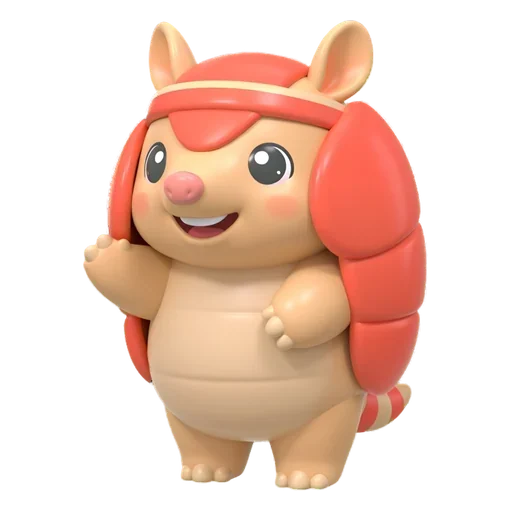 Bix the armadillo, coral shell with sand bands, smiling